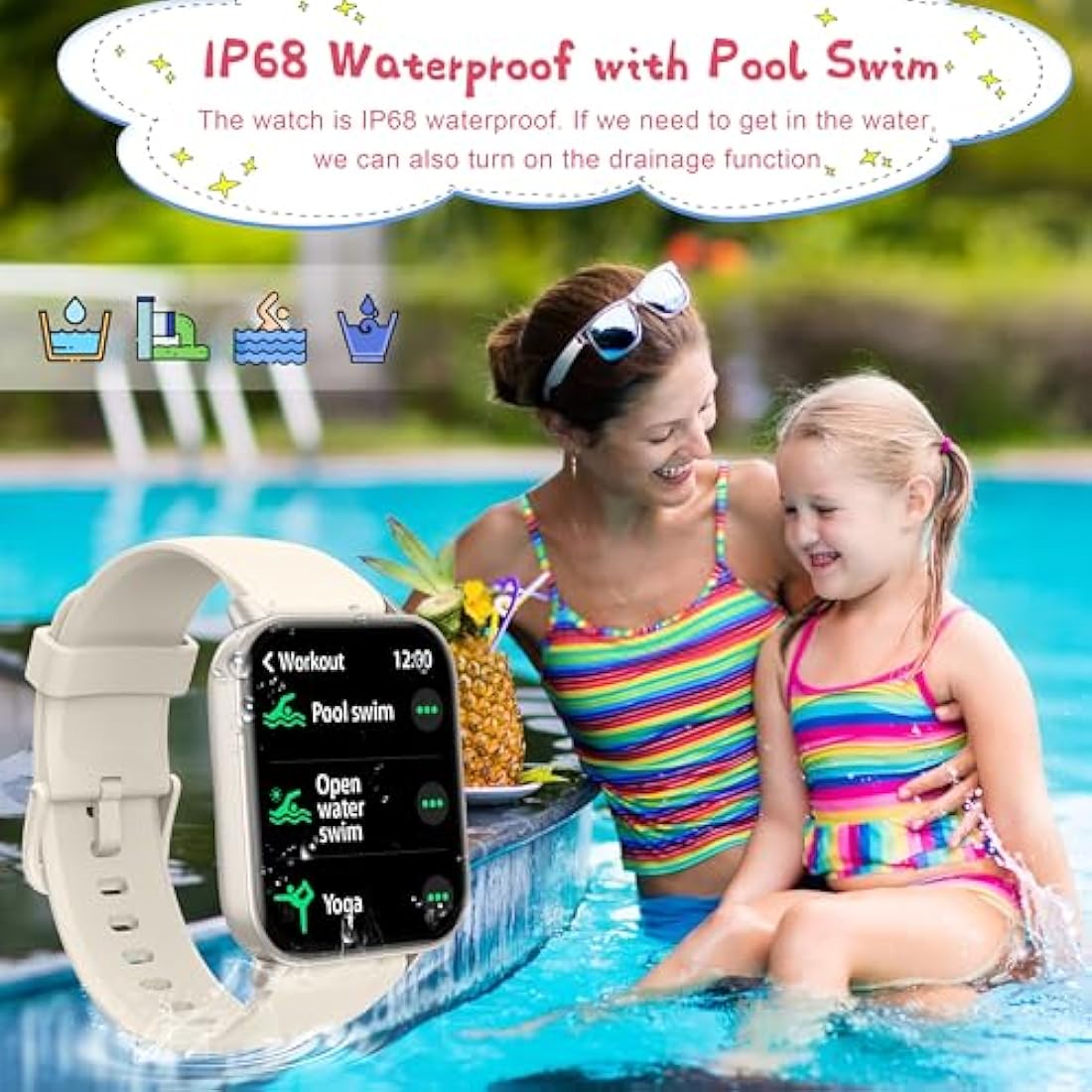 KALINCO Kids Smart Watch for Boys Girls Teens, IP68 Waterproof Swimming Smartwatch, 1.8'' Fitness Activity Tracker with 100 Sports, Make/Answer Call, Heart Rate/Sleep Monitor, Valentines Gift for Kids