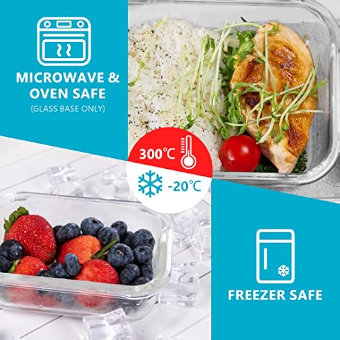 Igluu Meal Prep Glass Containers with Air Vents Lids 5 Pack Rectangle 840ml 28oz BPA-Free Meal Prep Containers Reusable – Borosilicate Glass, Oven Safe