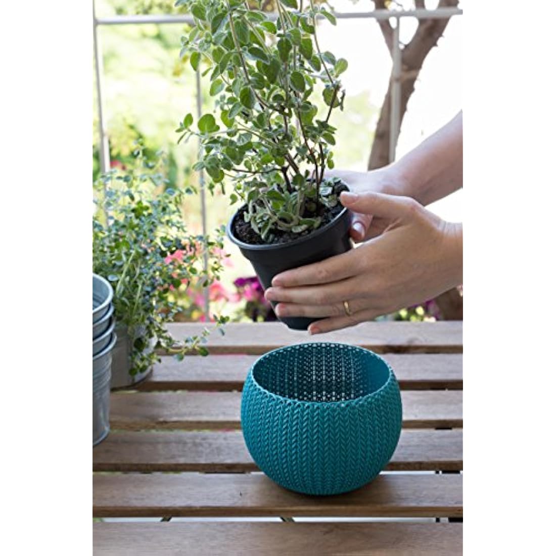 Keter Knit Cozies Indoor/Outdoor Garden Plant Pots Planters - Multi-Colour, Set of 3