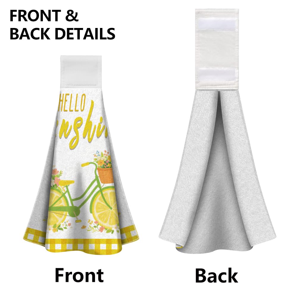 WADORN 2Pcs Lemon Bicycle Flowers Hand Towels with Hanging Loop, Soft Absorbent Bicycle Kitchen Towels Farmhouse Summer Decor Dish Cloths Set for