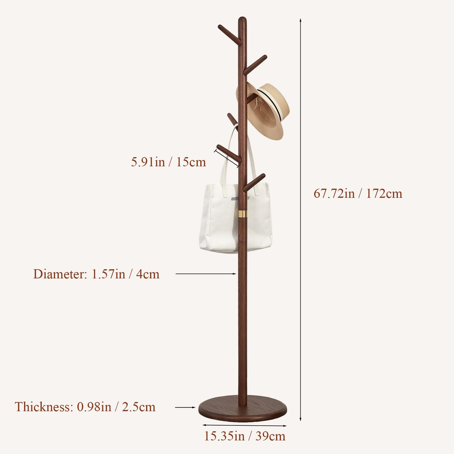 Homruilink Solid Wood Coat Rack Freestanding 6 Hooks for Entryway Bedroom