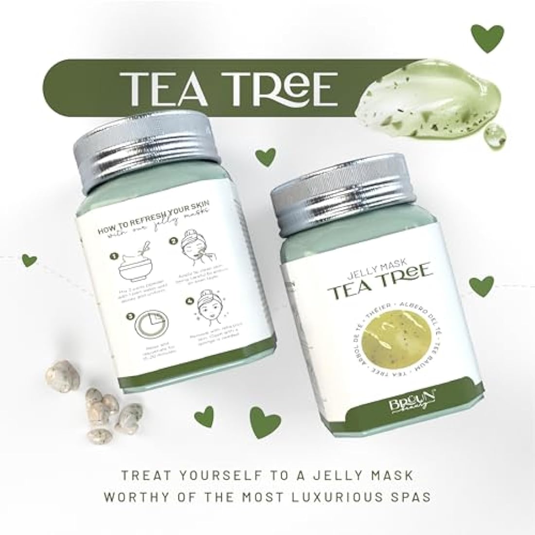 BRÜUN Peel-Off Tea Tree Jelly Mask for Face Care – A 23 fl oz Rubber Mask Jar for 30 to 35 Treatments – A Skin Care Moisturizing Gel Mask of Spa Set for Men, Women and Adults