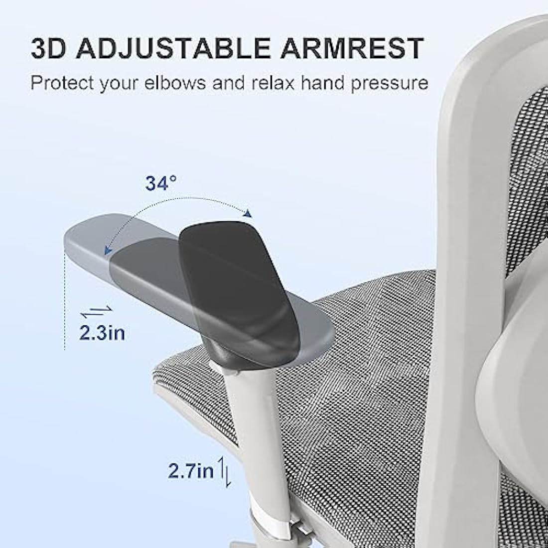 SIHOO Ergonomic Office Chair Mesh Desk Chair with Adjustable Lumbar Support 3D Armrests Breathable High Back Computer Chair (Light Gray)