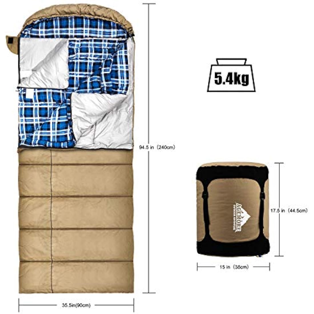 Winter 0 Degree Canvas Sleeping Bag for Fishing, Hunting, Traveling and Camping Particularly in Cold Winter Outdoor with Removable Flannel Liner and Free Compression Sack for Big and Tall Adults