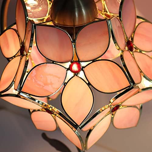 Bieye L30832 Tiffany Style Stained Glass Flower Petal Table Lamp with Brass Base for Home Décor (Pink, 8" Apple Blossom)