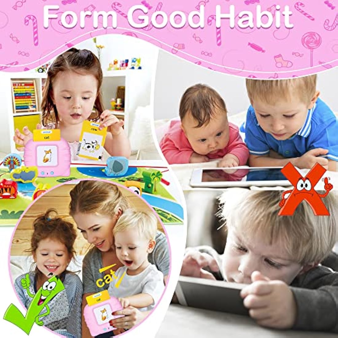 Talking Flash Cards Early Educational Toys for 3 4 5 6 Year Old Baby Boys Girls, Preschool Learning Reading Machine with 224 Words, Montessori Interactive Gift for Kids Toddlers