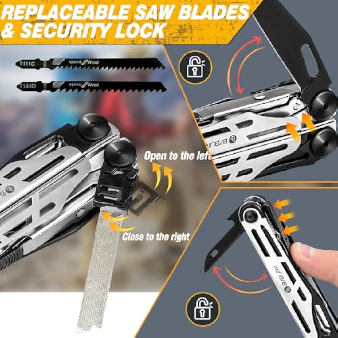 BIBURY Multitools, Multi Tool Foldable Pliers with Upgraded Scissors and Screwdriver Set, Stainless Steel Multitools - Pro, Ideal for Camping, Outdoor, Repairing - Gift for Dad Men -Black