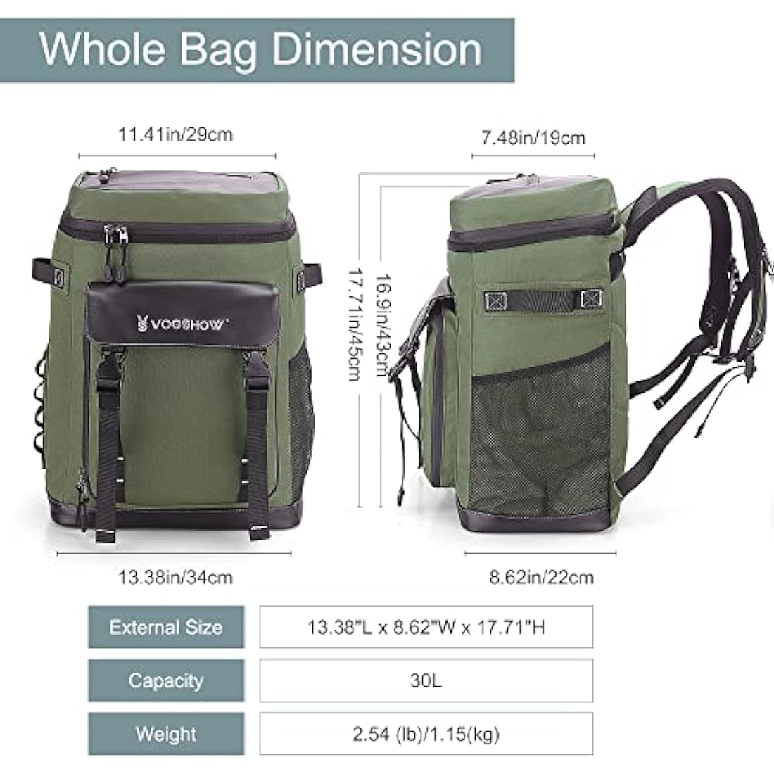 Vogshow 30L Cooler Bag Picnic Backpack Large Capacity Waterproof Cool Bag Rucksack Leakproof Insulated Backpack Cooler for Camping, Party, BBQ, Family Outdoor, Shopping, Beach, Fishing