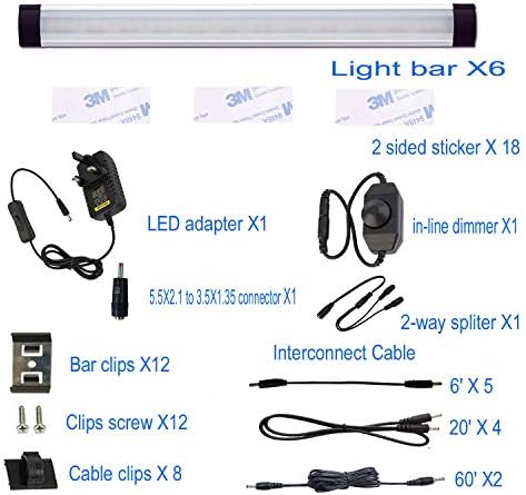 AlBOO Under Cabinet Kitchen Lights Wired LED Dimmable Warm White,28cm Under Cupboard Kitchen Lights 12V Plug in with Mains,Ultra Thin Fixture Under Couter Lights Display Lights for Cabinet 6 Pack