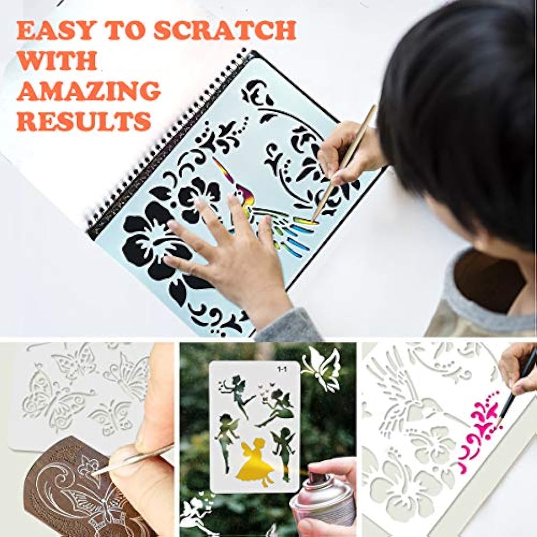 Mocoosy Scratch Art for Kids- 3 Large Rainbow Scratch Notebooks, Magic Scratch Art Paper Pads, Arts and Crafts for Kids Toys Girls Birthday Presents Drawing Activity Gifts for 3-12 Year Old Girls Boys