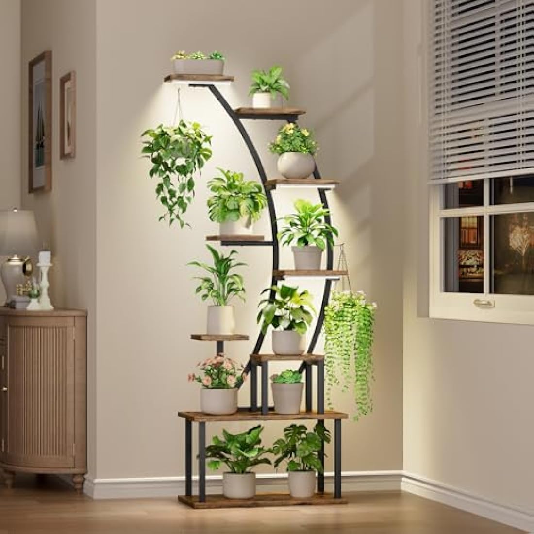 BACEKOLL Plant Stand Indoor With Grow Lights - 9 Tiered Metal Shelf, 63" Tall for Multiple Plants, Large Display Rack, Corner Holder for Living Room, Patio