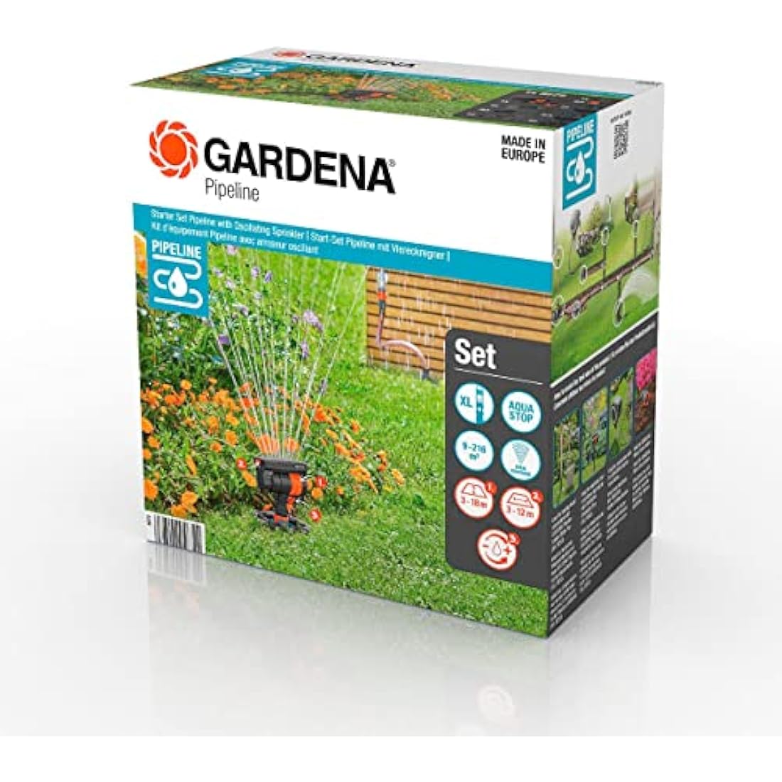 Gardena Sprinkler System Starter Set Pipeline with Oscillating Sprinkler: Complete starter set for the pipeline system, water intake all around the house and garden, underground install (08272-20)