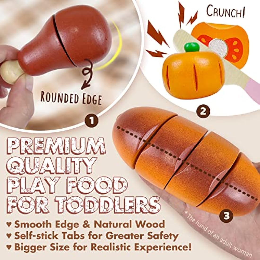 Beberolen Wooden Food Toys, Play Food Sets for Children Kitchen, Toy Kitchen Accessories for Kids, Wooden Cutting Fruit and Vegetables Toys, Pretend Role-Play Toy for Boys and Girls 2 3 4 5 Year Olds