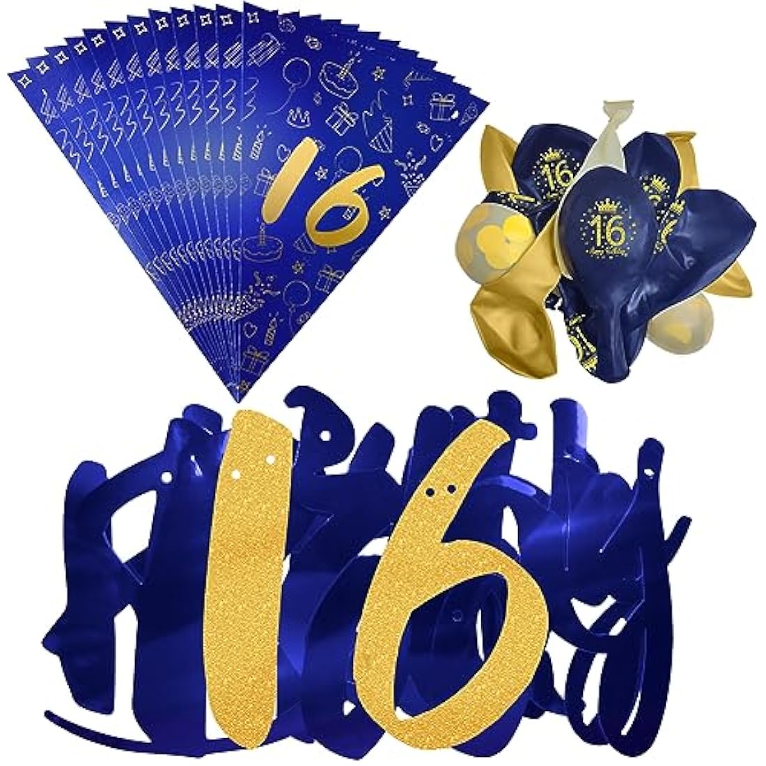 Boys 16th Birthday Decorations Navy Blue Gold 16th Birthday Party Decorations Boys Banner Bunting Kit by Wonsta