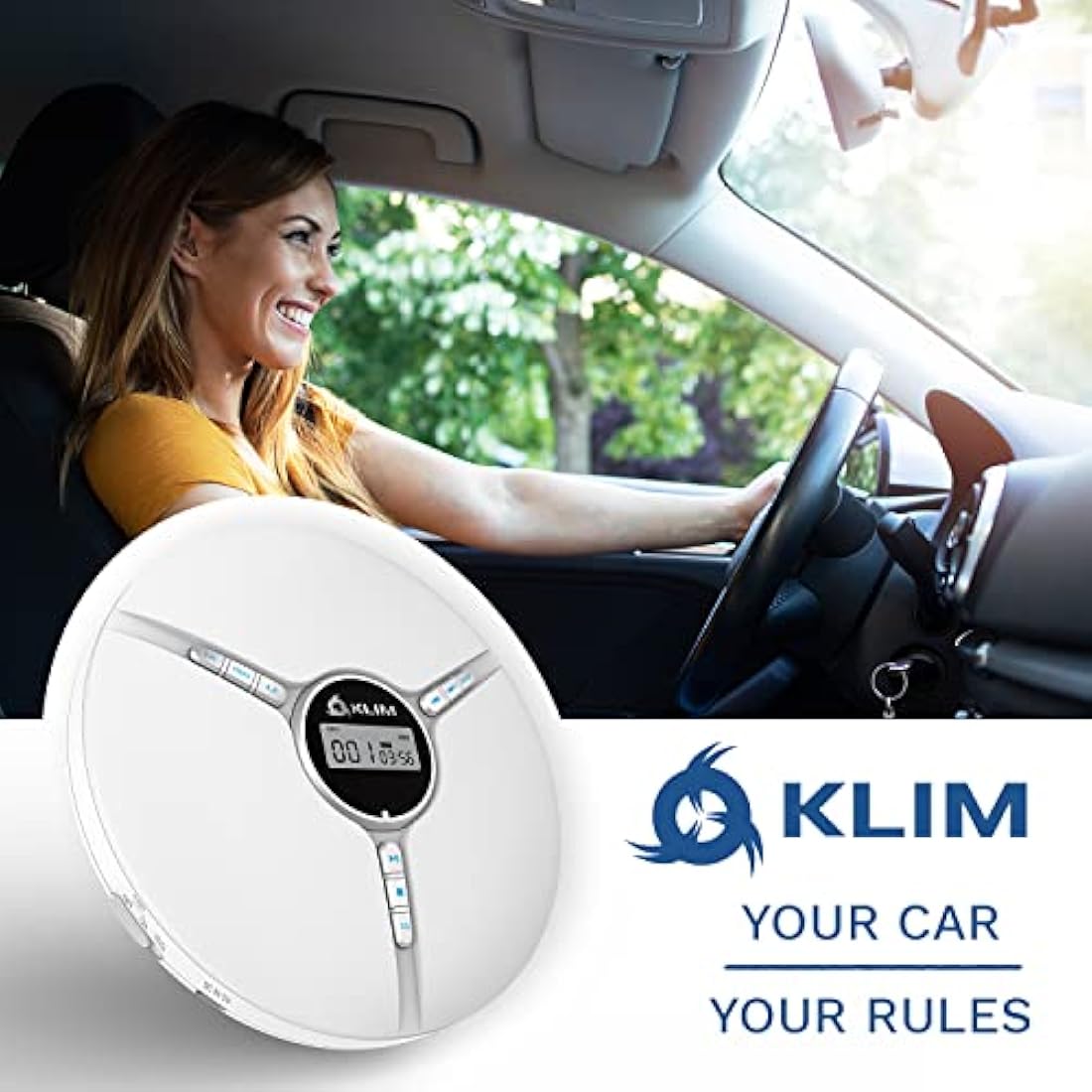 KLIM Discman Portable CD Player with Headphones, Built-in Battery - New - CD Players for Home, Car - Compatible w/SD Card, CD, CD-R, CD-RW, MP3, WMA - 5 EQ Effects - Walkman CD Player - White