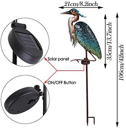 TERESA'S COLLECTIONS Garden Ornaments Outdoor Gifts for Christmas, Decorative Glass Blue Heron Solar Stake Light, Waterproof Metal Bird Solar Garden Light Decor for Lawn,Yard & Pond, 106cm
