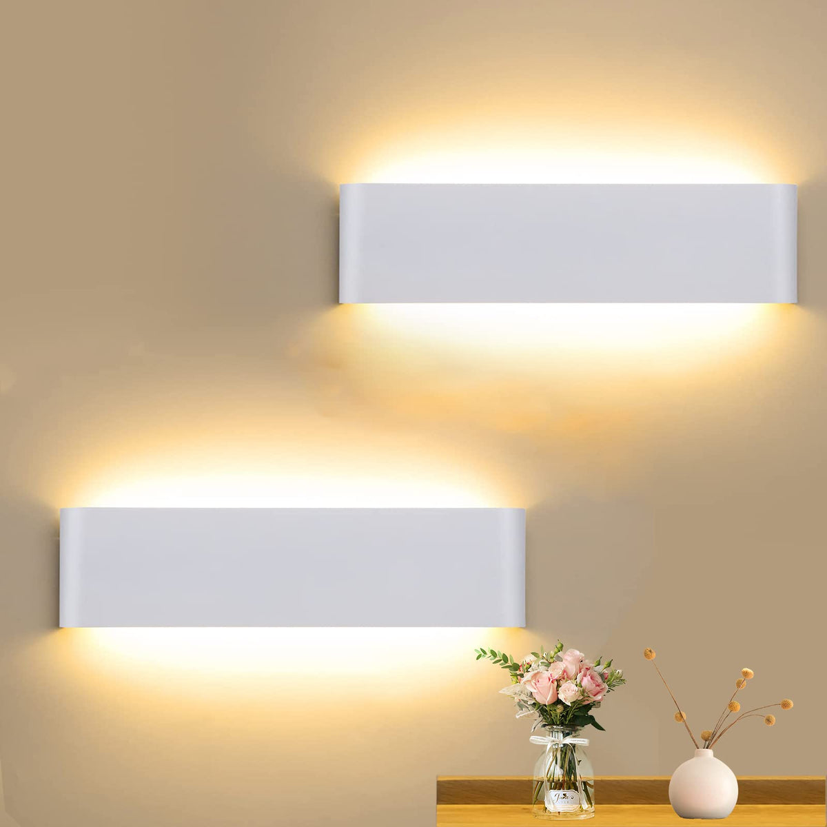 CANMEIJIA 2 Pack LED Wall Lights Indoor 41CM, 16W Wall Lamp 3000K Warm Light Up and Down Wall Lights Aluminum Modern Style for Bedroom Bathroom Living