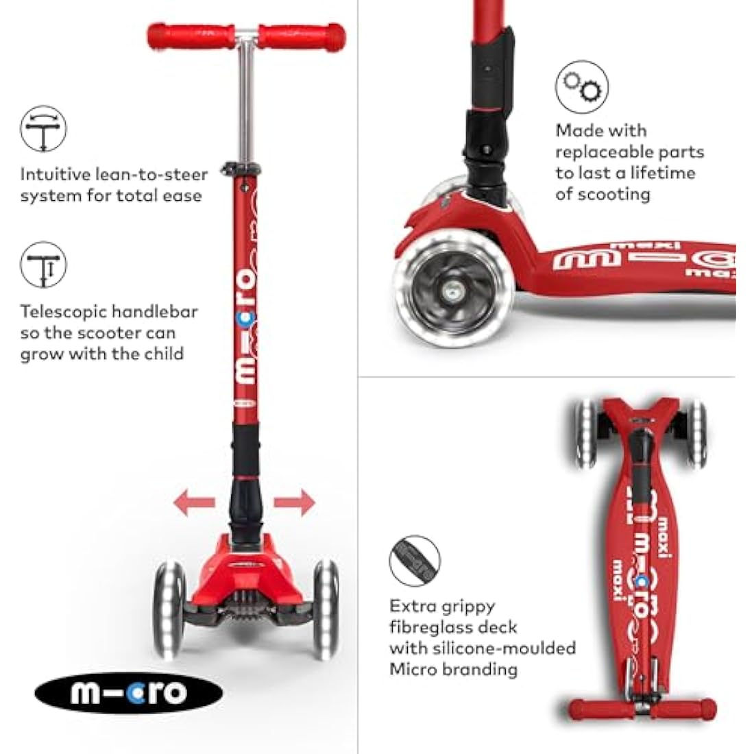 Micro Scooters | Maxi Micro Deluxe Foldable Children's Scooter | Big Wheels | Handlebar Adjustable | 5-12 Years | Boys & Girls