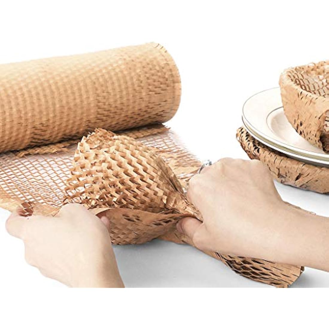 Packing Paper Cushioning Wrap SZSYumUnion Honeycomb Wrap Paper Roll Perforated-Packing 1200 Inch x 12 Inch Packaging Wrap for Moving House Shipping Breakables(Bubble Wrap Alternative)