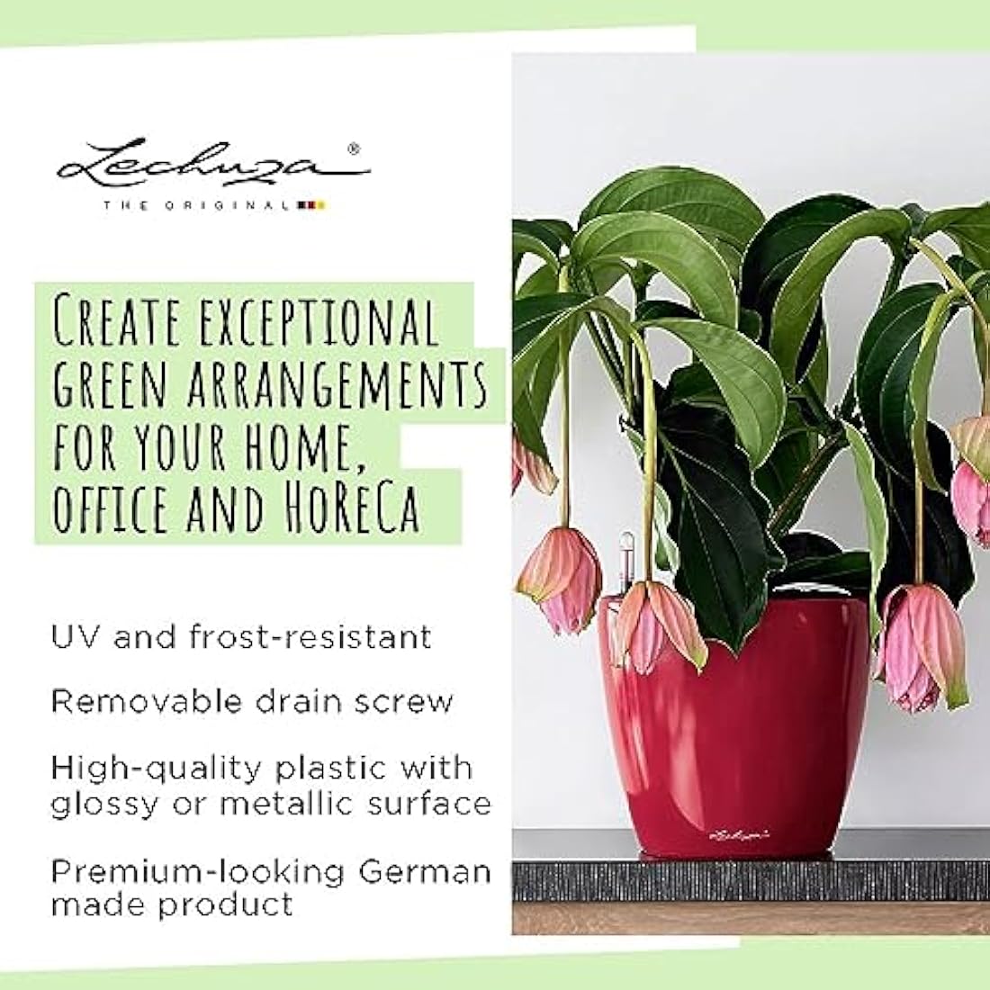 Lechuza Self Watering Plant Pot CLASSICO 50 LS Garden Flower Indoor and Outdoor Plastic Planter with Drainage Hole D50 H47 cm Black High-Gloss