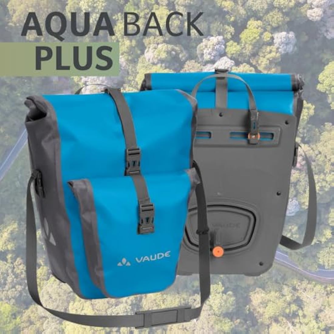 VAUDE Aqua Back Plus Bike Pannier, 2 x Rear Bike Rack Bag Waterproof, 51L Total Volume, Cycling Bag, Easy Mounting - Made in Germany
