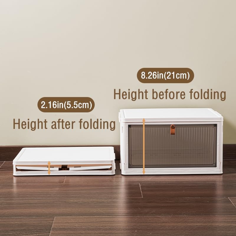 KOLENSA Foldable Storage Bins with Lid, Wheels and Magnetic Door, Collapsible Stackable ABS Organizer for Kitchen, Wardrobe, Closet