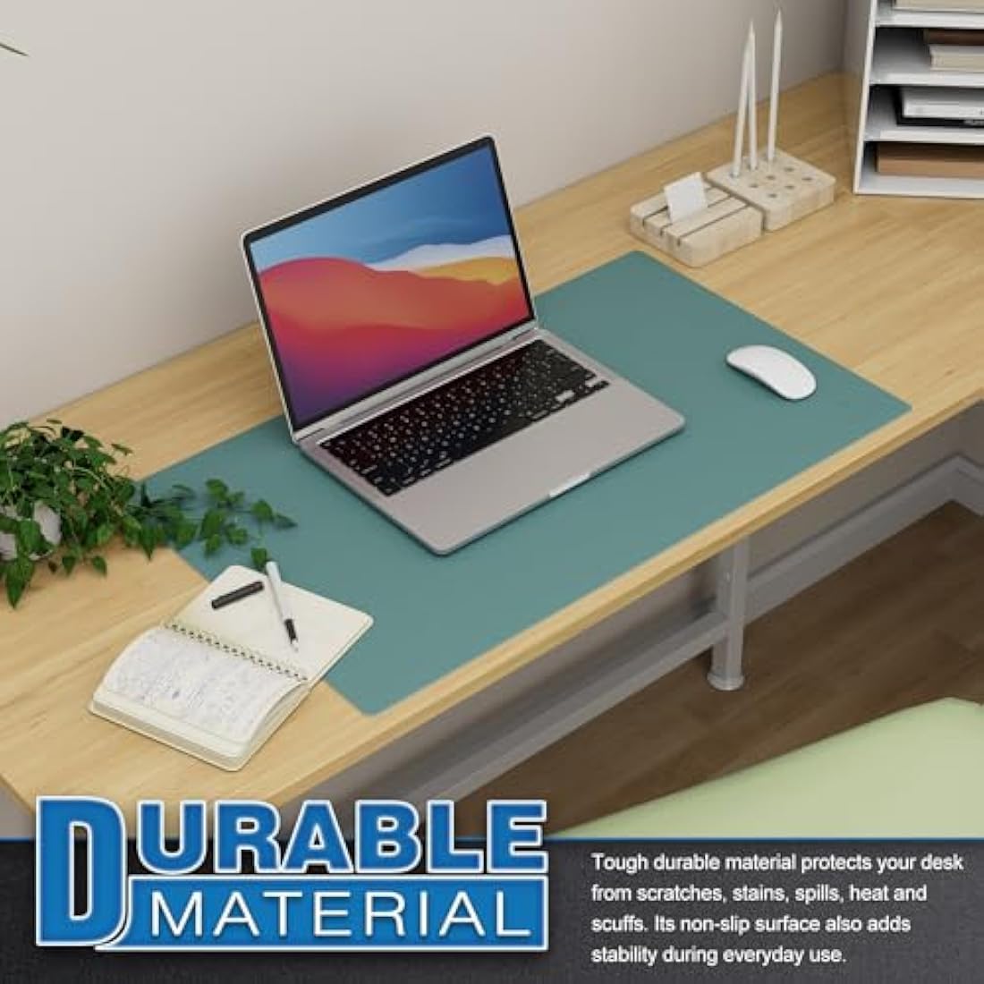 K KNODEL Small Office Leather Desk Mat, Mouse and Keyboard Pad, Computer and Laptop Mat, Desktop Protector and Cover, Writing Pad and Blotter (60x35cm, Green)