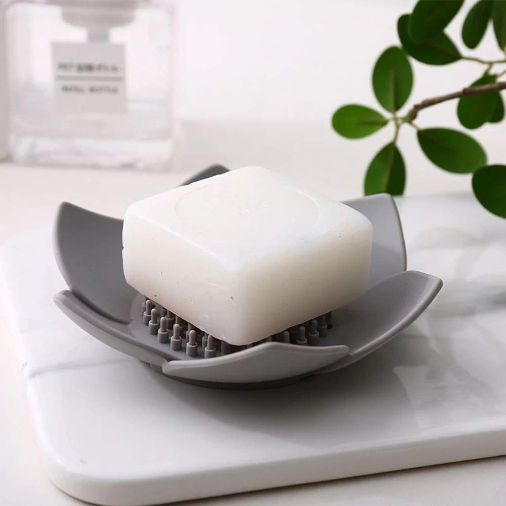 Okami Products Japanese Flower Silicone Soap Dish - Pack of 2 Soap Holder (White)