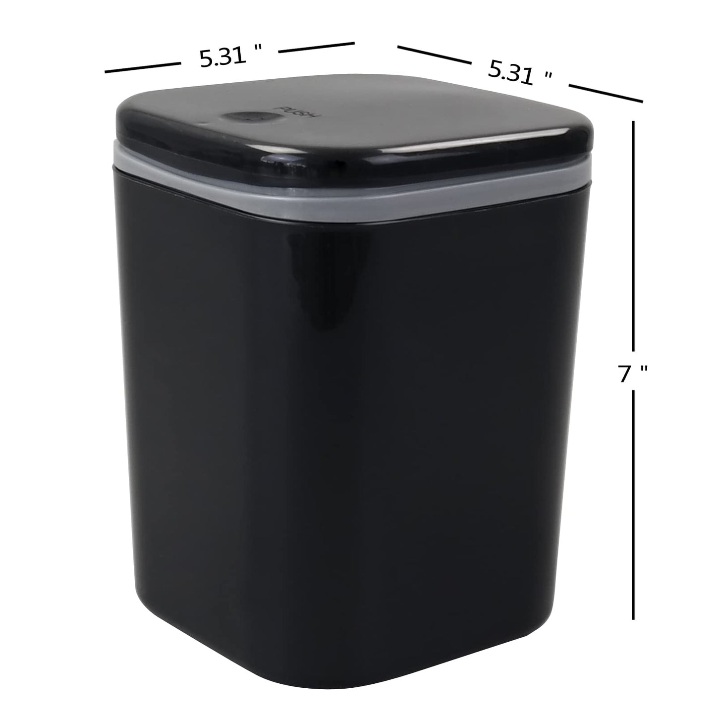 Bringer 2L Mini Trash Bin with Push Button Lid, 0.5 Gallon Plastic Desktop Trash Can with Lid, Black
