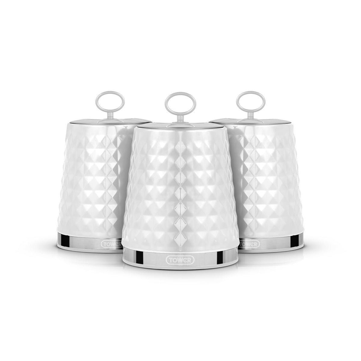 Tower T826207WHT Set of 3 Canisters, Stainless Steel, White