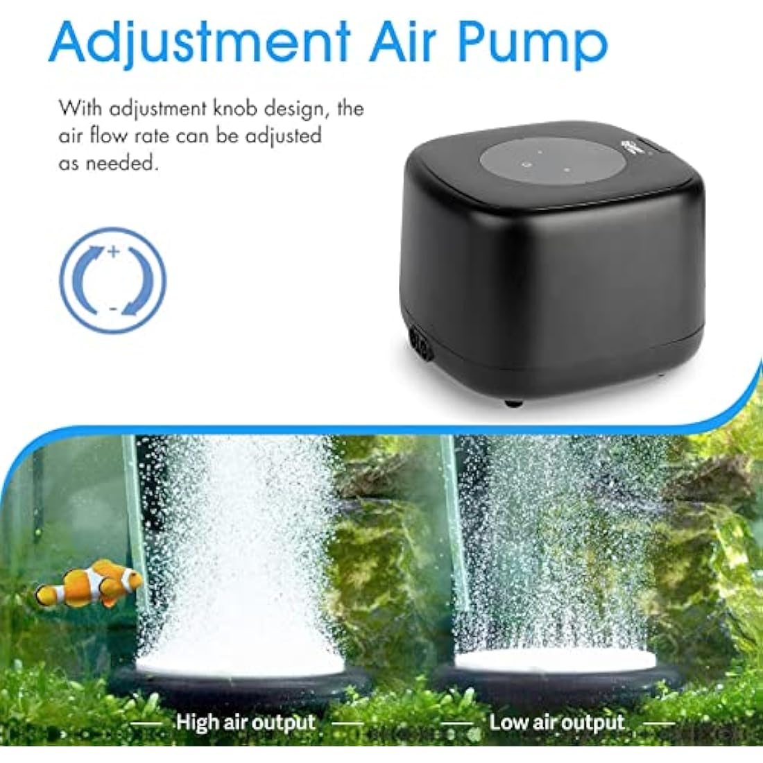 hygger Aquarium Air Pump,Ultra Silent Fish Tank Air Pump for Aquarium with 2 Air Outlets, 5W High Energy Saving 4 Speed Airflow Adjustable Oxygen Pump for Fish Tank Up to 1100 Liter