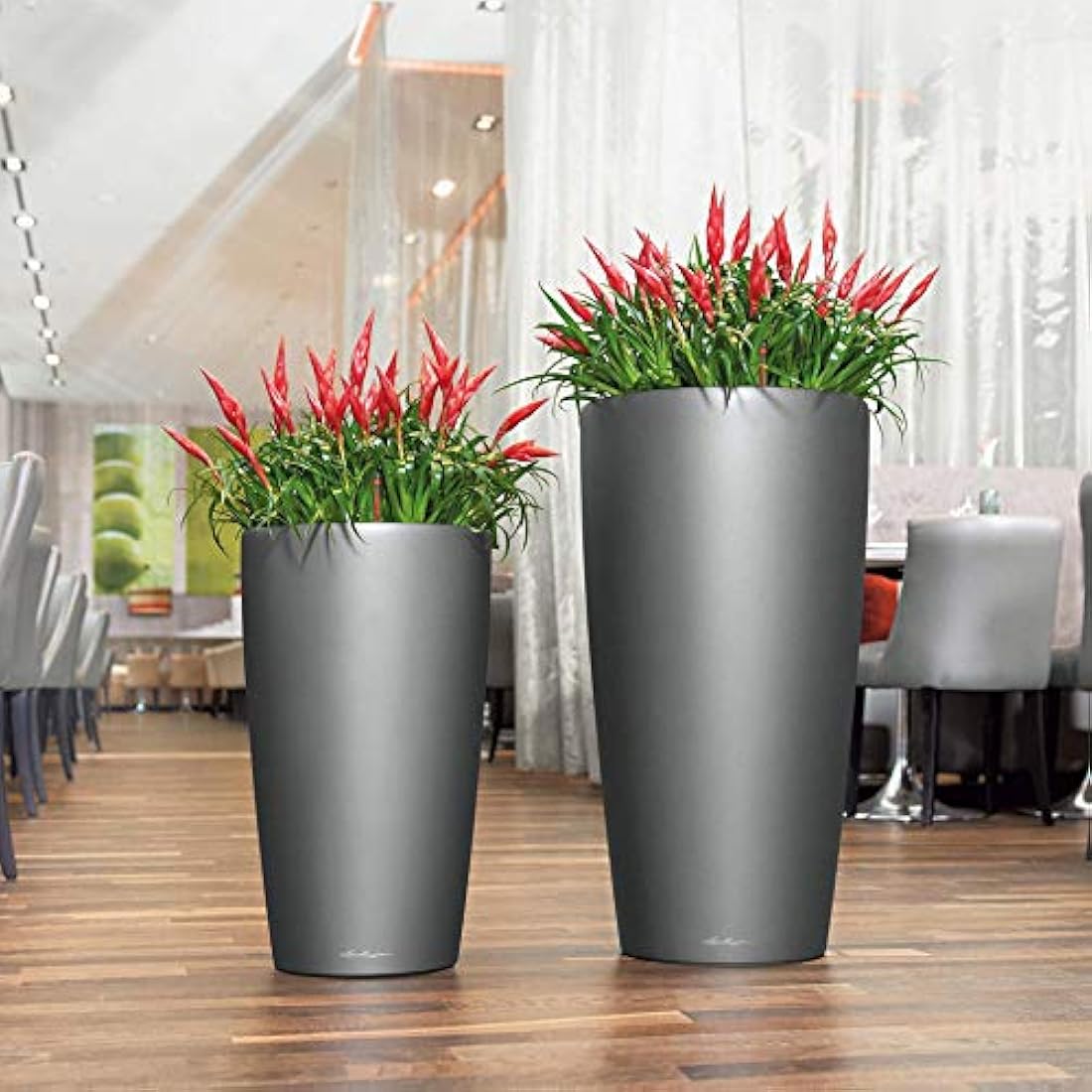 Lechuza RONDO 32 Self Watering Planter Large Plastic Indoor and Outdoor Plant Pot with Drainage Hole D40 H75 cm Shiny Taupe