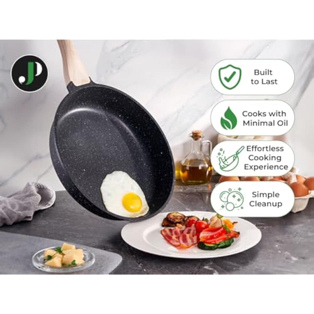 Just Perfecto Pots and Pans Sets Non Stick, Induction Hob Pan Set of 15 pcs, Saucepan Set, Non Stick Frying Pan Set with Lid Stock Pot, Deep Frying Pan, Pots and Pans Set Hob Granite Cookware Set