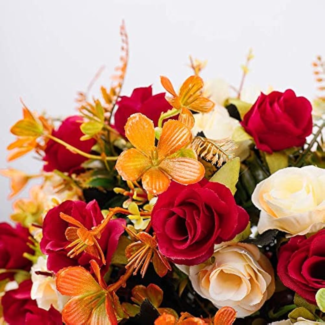 LESING Artificial Silk Rose with Vase Fake Flowers Wedding Flowers Bouquets Arrangement Home Office Party Centerpiece Table Decoration (Red-1)