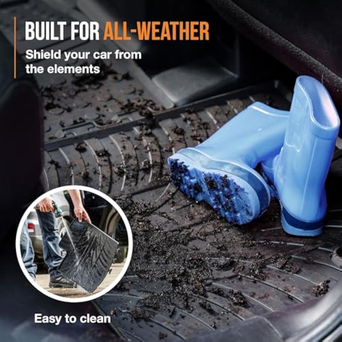 TRAVALL Rubber Car Mats (set of 4) compatible with Nissan Juke (2010-2019) Heavy Duty Floor Mats Moulded Premium Mats Easy Clean Black with Clips - Anti Slip All-Weather Protection