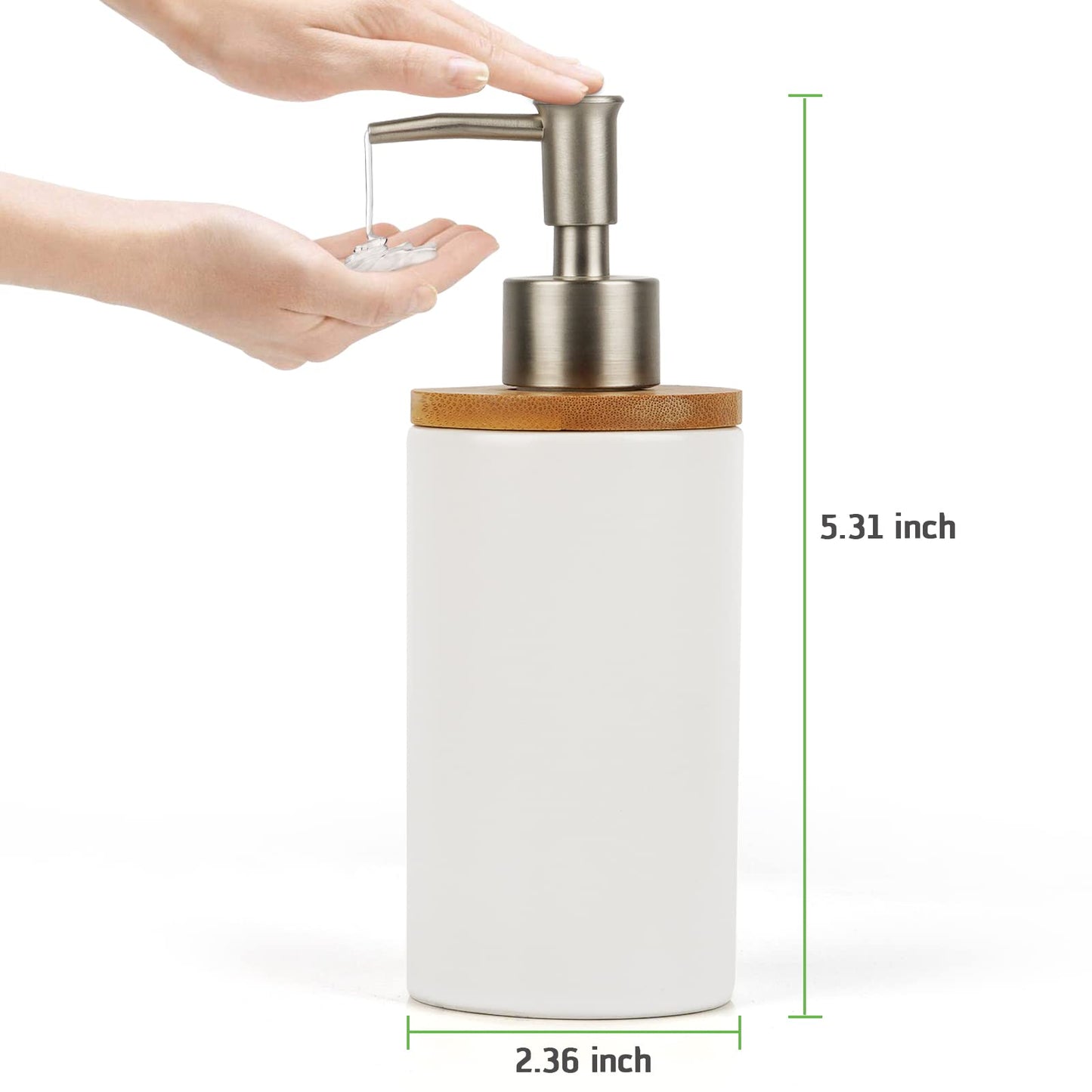 Whthteey Ceramic Soap Dispenser Stainless Steel Pump for Kitchen and Bathroom Decorative Housewarming Gift (White)