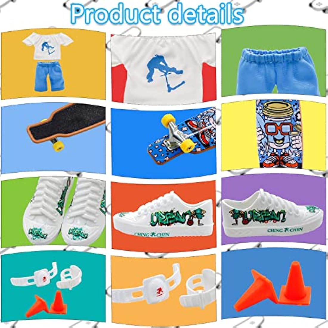 Morofme Mini Finger Toy Set: Finger Skateboards, Shoes, Pants & Knee Pads for Graffiti Fingerboard for Kids & Adults
