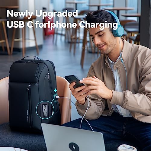 MARK RYDEN 15.6 inch Business Laptop Backpack, Expandable 25L-35L Large Capacity Travel Backpack, Water-resistant Cabin Backpack 45x30x25cm, Work Backpack with USB-C for Men