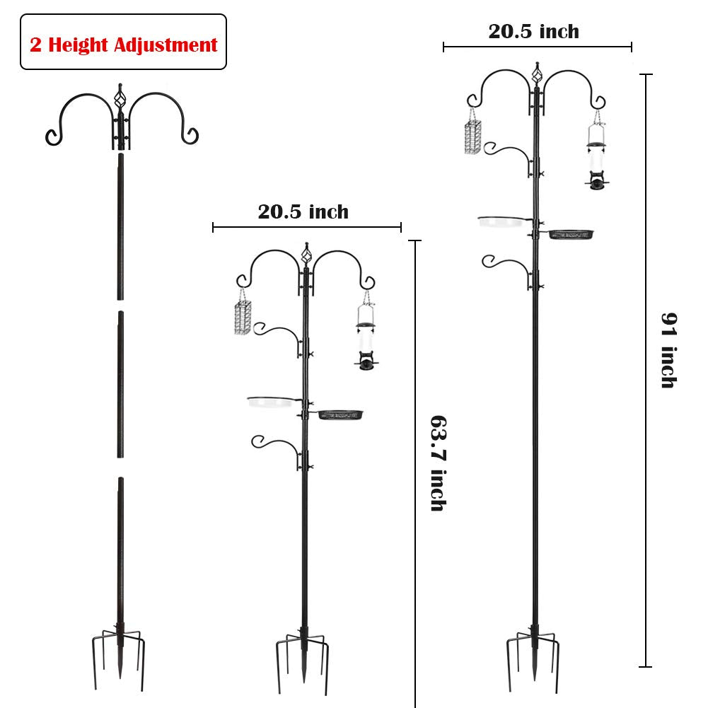 MIXXIDEA Bird Feeder Station Kit - 231 CM Bird Feeders Pole with 5-Prong Base, Multifunctional Birds Feeders Stand for Outdoors, with 4 Hooks & 3
