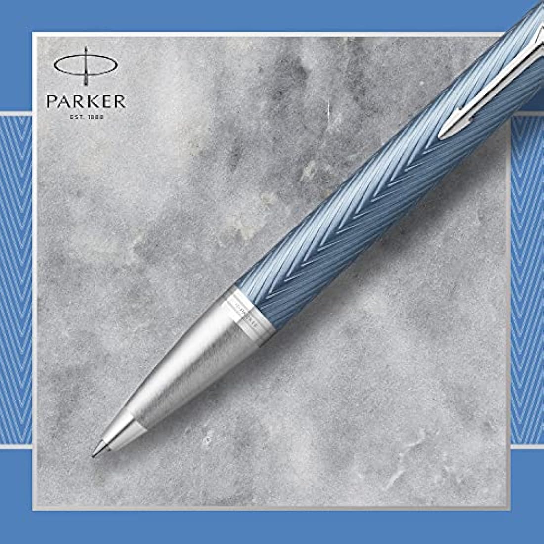 Parker IM Ballpoint Pen | Premium Blue Grey with Chrome Trim | Medium Point with Blue Ink Refill | Gift Box