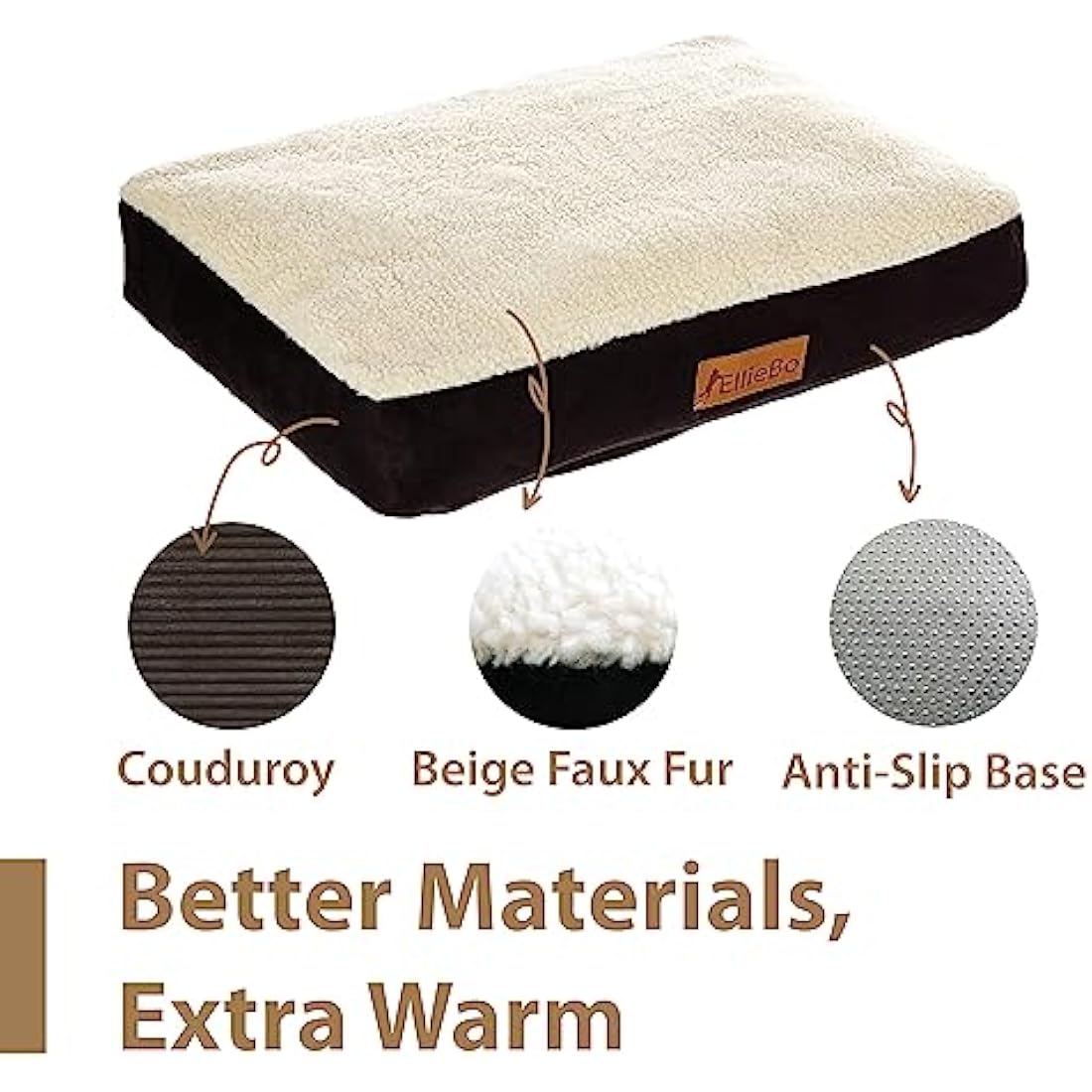Ellie-Bo Large Dog Bed for 36-inch Dog Cage/Crate - Black Faux Suede/Sheepskin