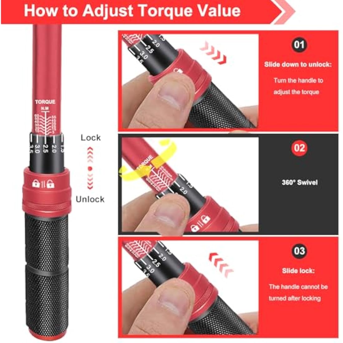 ATsafepro Torque Wrench 3/8 Inch, Drive Click 5-60 Nm Torque Wrench Auto, Dual Direction Adjustable 72 Tooth Bike Torque Wrenches for Bike and Motorcycle Car Maintenance