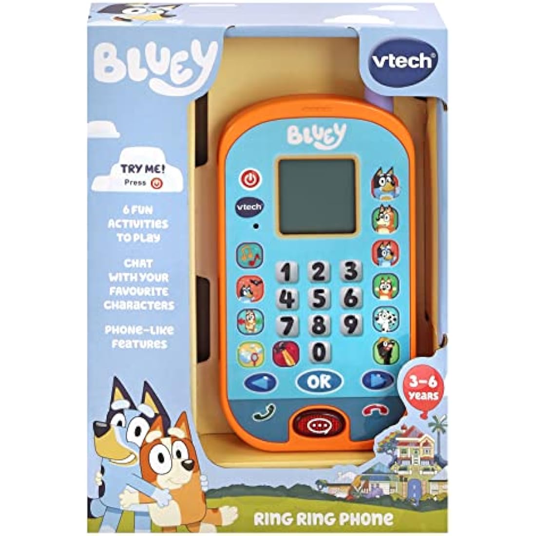VTech Bluey Ring Ring Learning Phone, Official Bluey Toy, Interactive Role Play Phone, Toy Phone With Voice Activation, Games & Numbers, Educational Gift Children Ages 3, 4+ Years, English Version