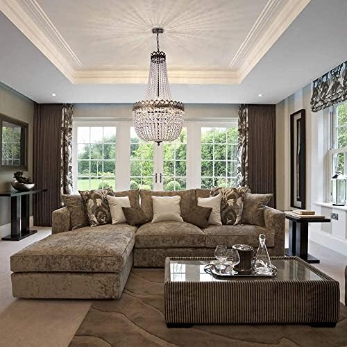 Wellmet Crystal Chandelier Lights, 9-Light French Empire Foyer Chandelier Pendant, Hanging Ceiling Lighting Fixture for Hallway Dining Living Room Bedroom Kitchen, 30" H x 19.69" W, Antique Bronze