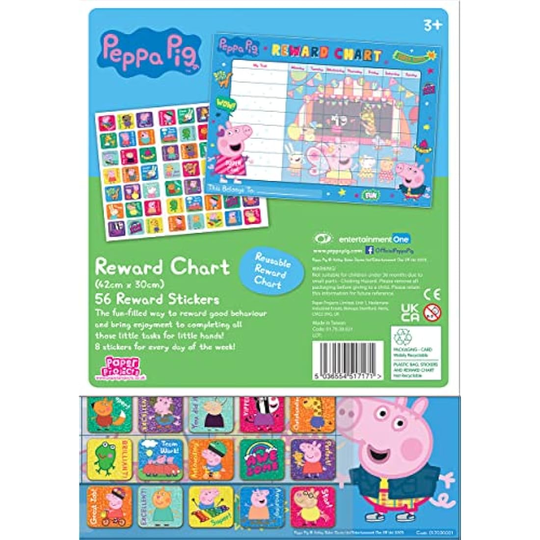Paper Projects 01.70.30.021 Peppa Pig Everyday Reward Chart and 56 Sparkly Stickers, 29.7cm x 42cm