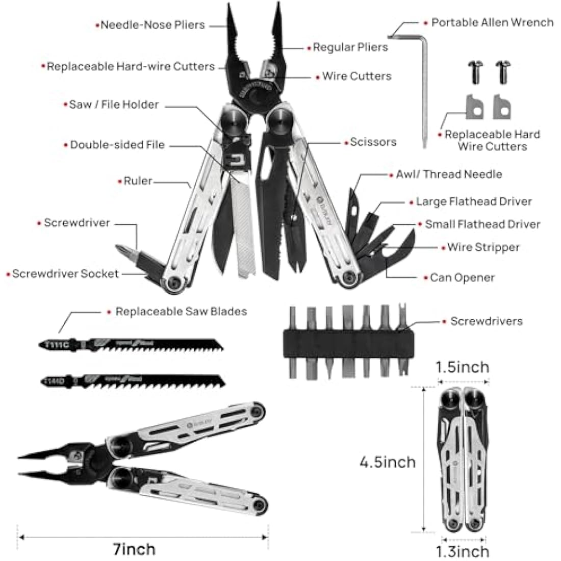 BIBURY Multitools, Multi Tool Foldable Pliers with Upgraded Scissors and Screwdriver Set, Stainless Steel Multitools - Pro, Ideal for Camping, Outdoor, Repairing - Gift for Dad Men -Black