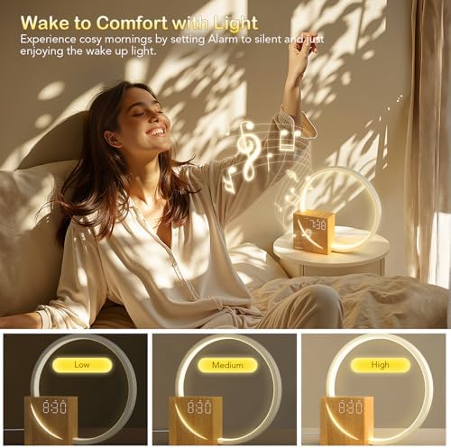 blonbar Bedside Lamp, Wake-Up Light,Touch Lamps Bedside with 10W USB Charging Port, 10 Smoothing Sound Table Lamp with 2 Alarm Clock, 3 Level Brightness,LED Night Light for Bedroom, Living Room