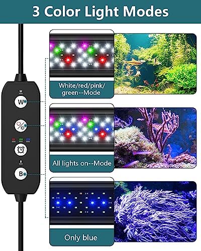 SEAOURA Led Aquarium Light for Plants-Full Spectrum Fish Tank Light with Timer Auto On/Off, Adjustable Brightness, White Blue Red Green Pink LEDs with Extendable Brackets for Freshwater (61-76cm)