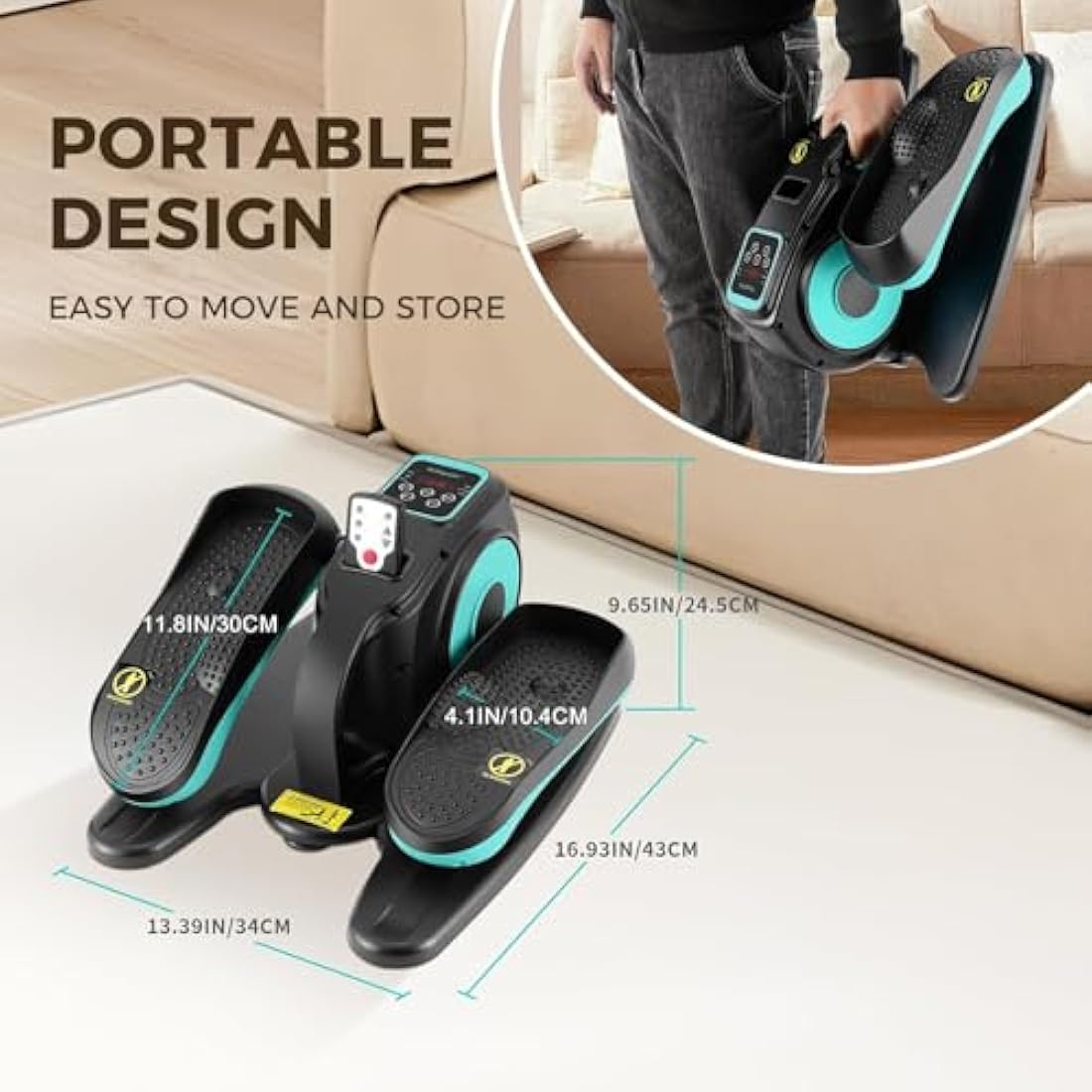 Rollingsurfer Under Desk Elliptical Machine, Electric Elliptical Trainer with LCD and Remote Control, Portable Seated Pedal Leg Exerciser for Seniors Adults