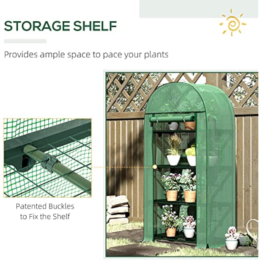 Outsunny 4 Tier Mini Greenhouse for Outdoor, Portable Gardening Plant Green House with Storage Shelf, Roll-Up Zipped Door, Metal Frame and PE Cover, 80 x 49 x 160cm, Green
